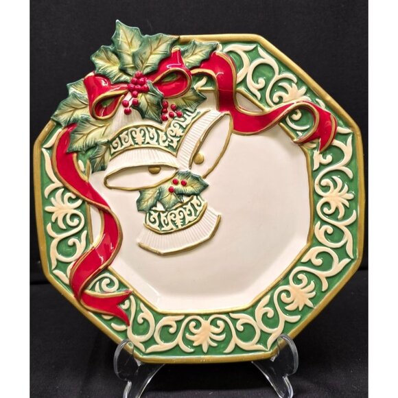Fitz and Floyd "Holiday Bells" Canape Plate Christmas Serving Dish - Picture 1 of 5